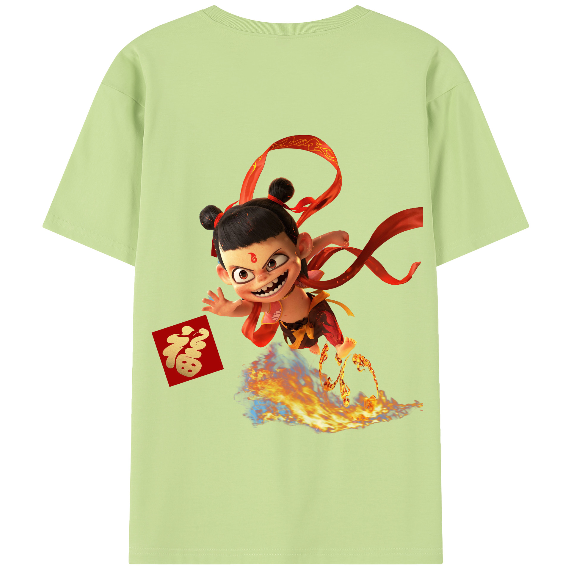 （画像用） Ne Zha 2 ナタ 魔童の大暴れ 綿100％半袖Tシャツ（背面プリント）